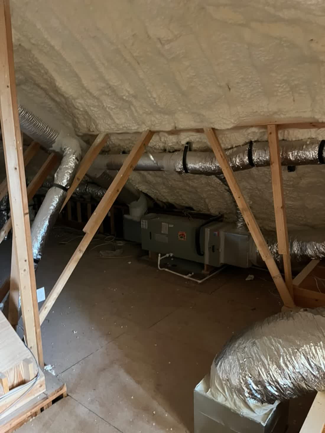 Air handler and insulated ductwork installed in a spray-foam sealed attic in Candler County