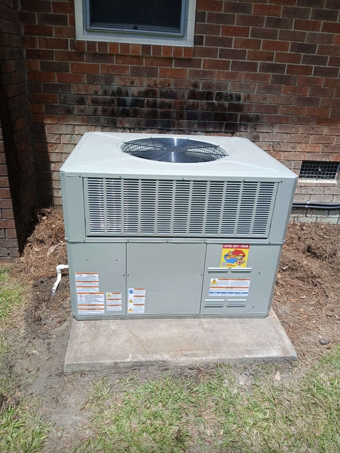 Packaged rooftop-style HVAC unit installed on a concrete pad